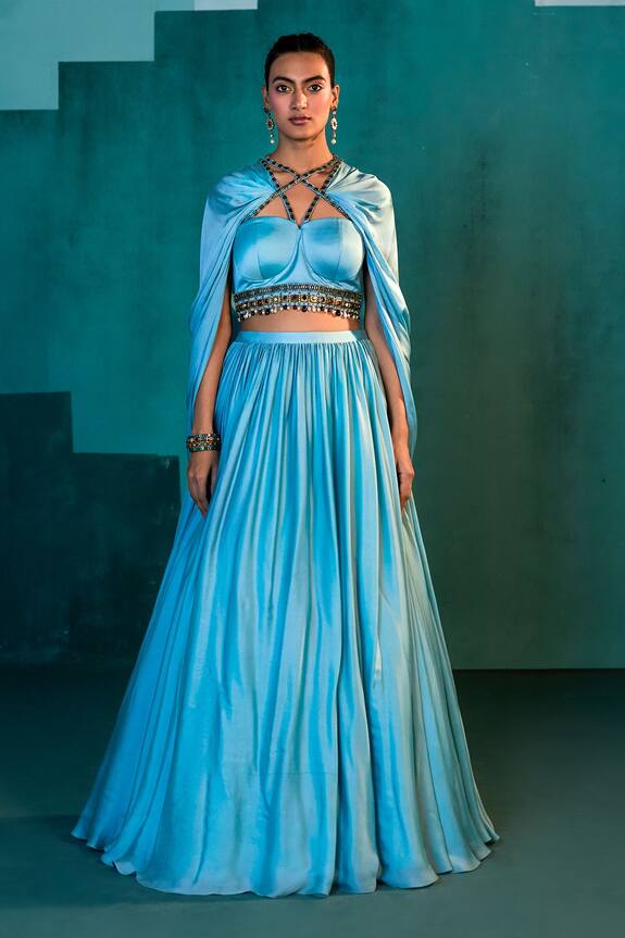 Agunj by Gunjan Arora Satin Draped Corset & Skirt Set