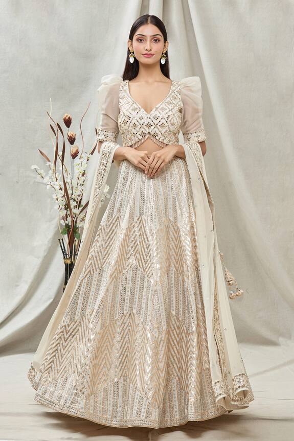 Vandana Sethi Chanderi Silk Embroidered Lehenga Set