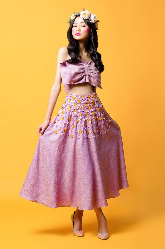 Nitara Dhanraj Label Floral Applique Bow Dress