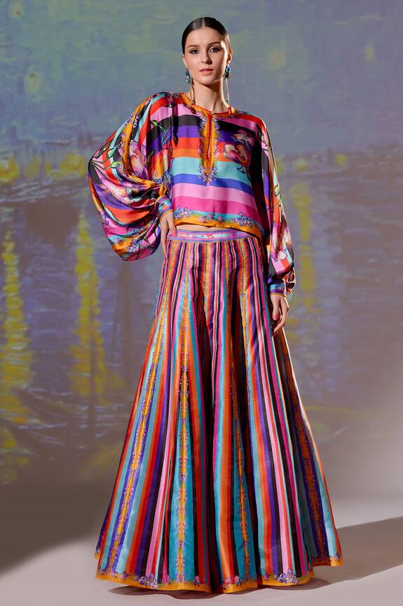Rajdeep Ranawat Leela Stripe Print Skirt & Crop Top Set