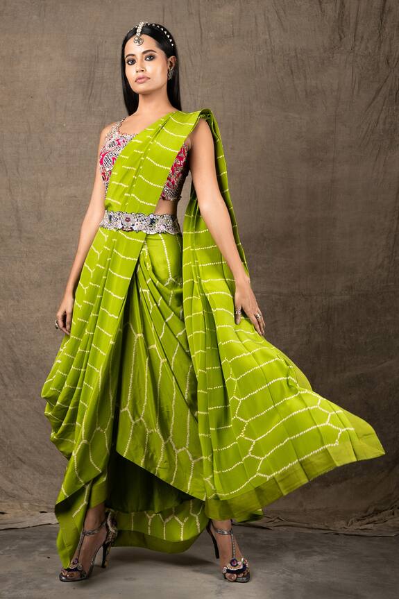 Nupur Kanoi Bandhani Print Pre-Draped Saree With Blouse