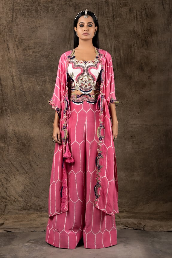 Nupur Kanoi Bandhani Print Kaftan Jacket Pant Set
