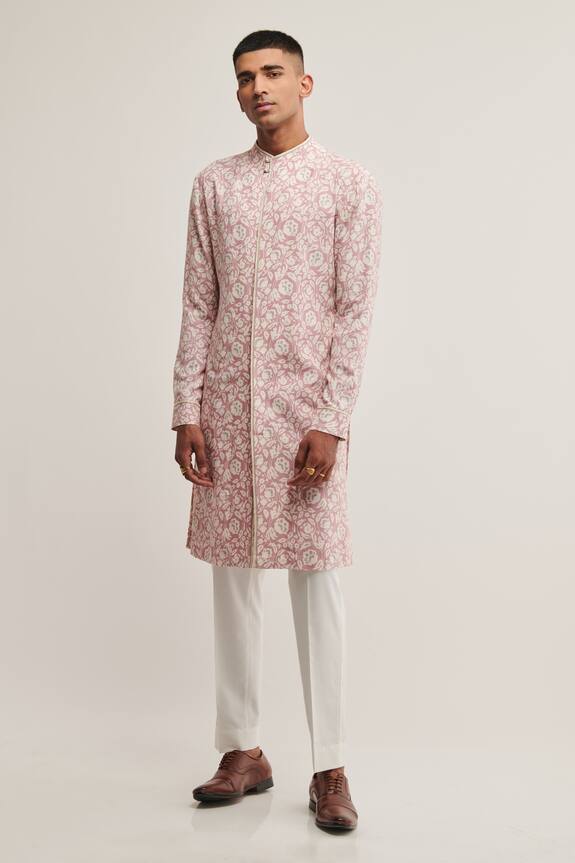 Dhruv Vaish Cotton Silk Floral Print Kurta Set