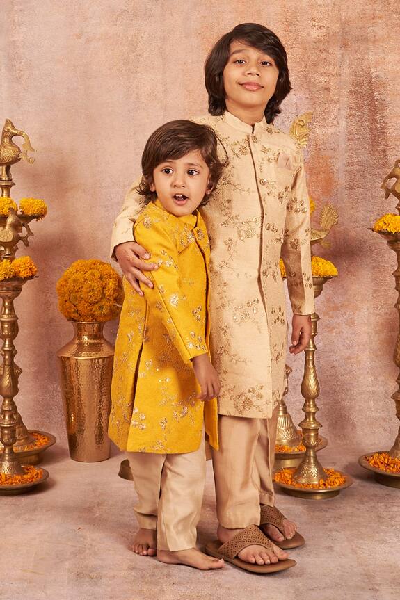 All Boy Couture Floral Embroidered Achkan & Pyjama Set