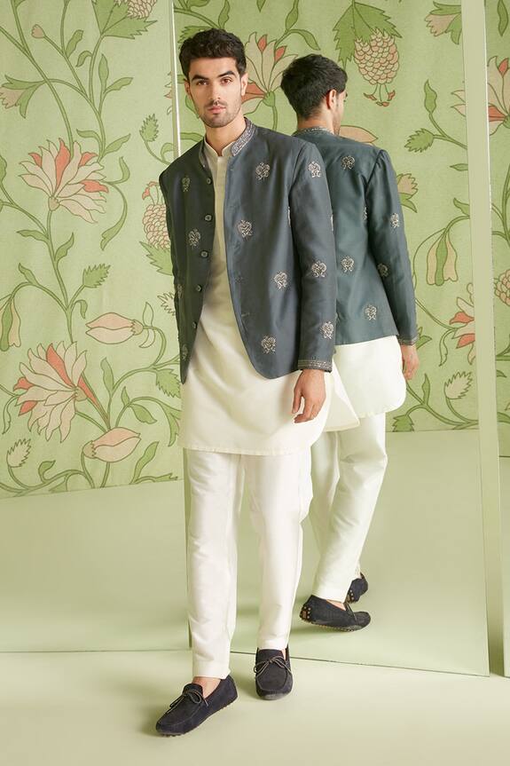 Sanjev Marwaaha Floral Embroidered Bandhgala Set