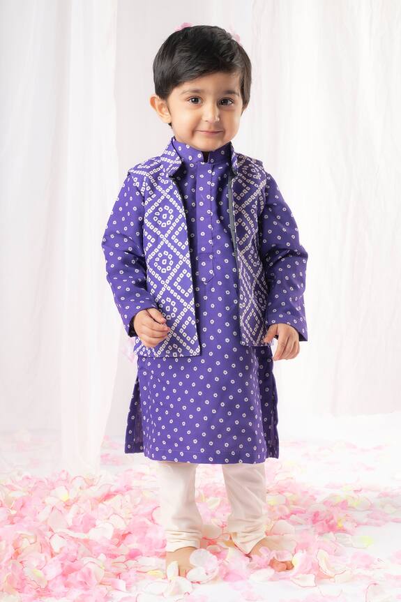Lil Angels Bandhej Print Bundi Kurta Set