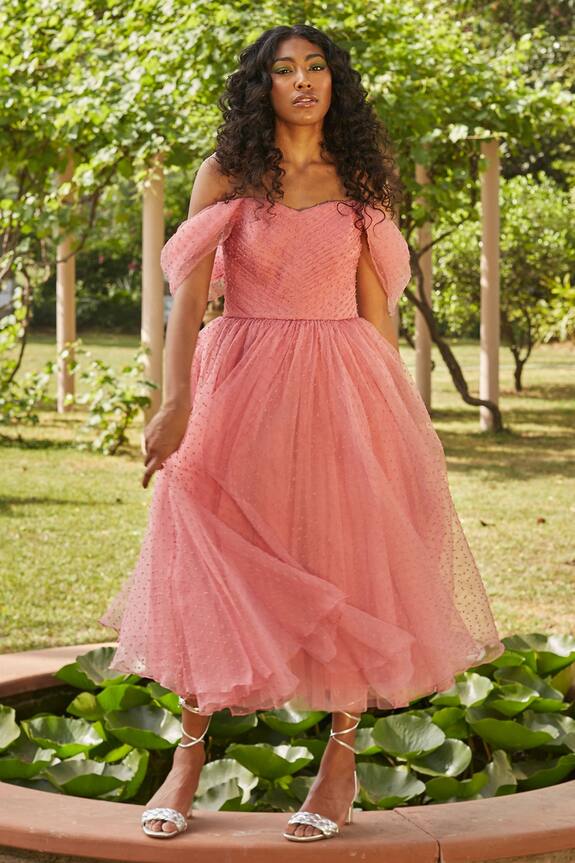 Dania Siddiqui Off Shoulder Pleated Dress