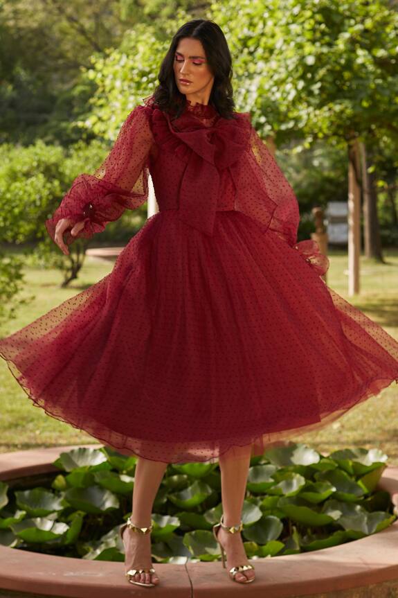 Dania Siddiqui Puffed Sleeve Pleated Dress