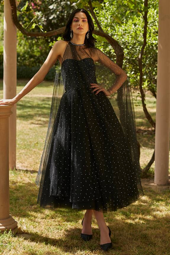 Dania Siddiqui Swarovski Embellished Cape With Gown