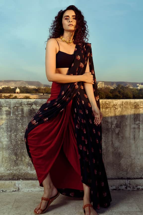 Pasha India Adhira Printed Saree & Draped Skirt Set