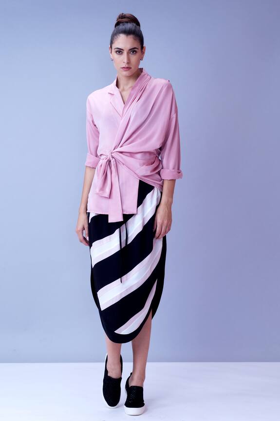 House of Behram Colorblock Curved Hem Skirt