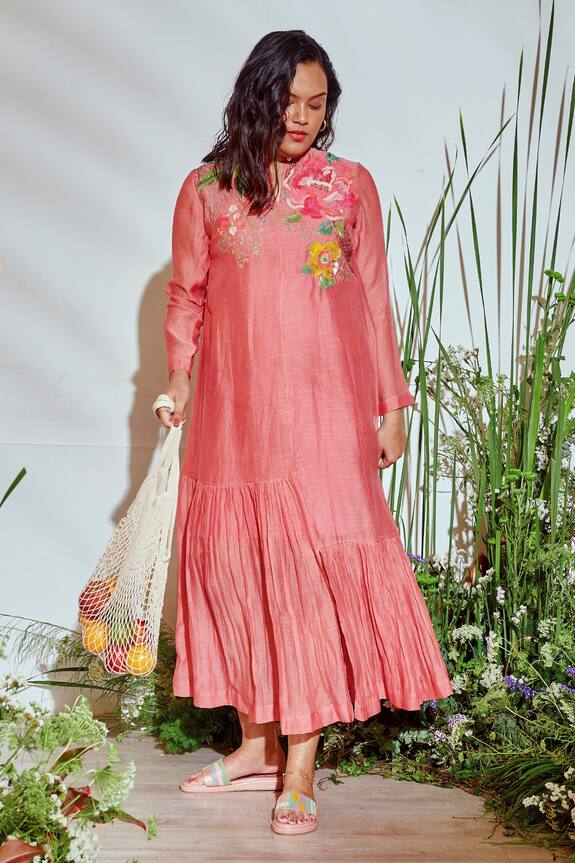 Half Full Curve Chanderi Tiered Hem Dress