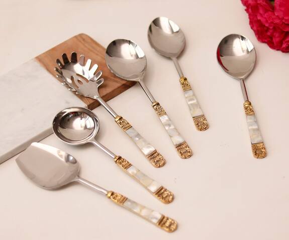 Elysian Home Mother Of Pearl Serving Spoon Set (Set of 6)