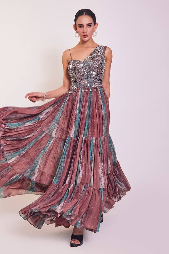 Onaya One Shoulder Printed Gown