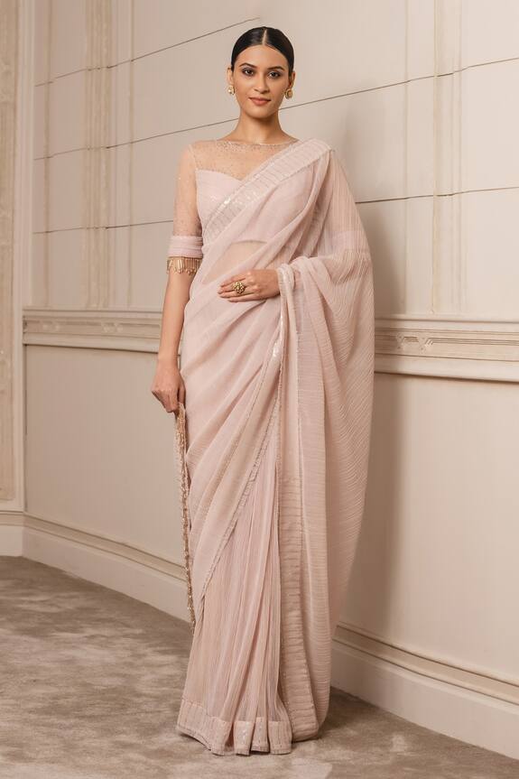 Tarun Tahiliani Metallic Saree With Fluted Blouse