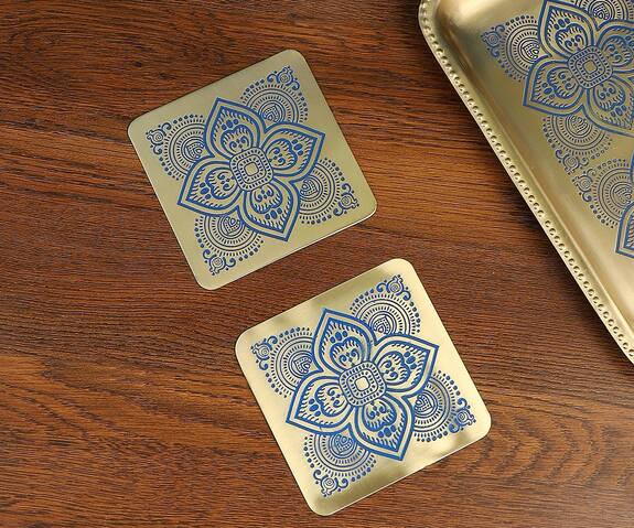 Nakshikathaa - Homeware Dohar Brass Square Coaster (Set of 2)