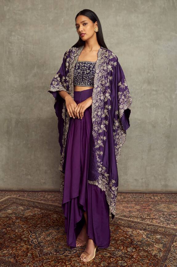 JAYANTI REDDY Embroidered Cape & Cowl Skirt Set