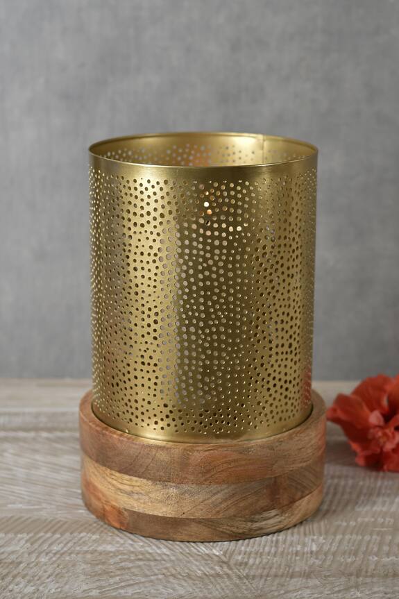 Manor House Roshni Jaali Candle Holder With Wooden Base