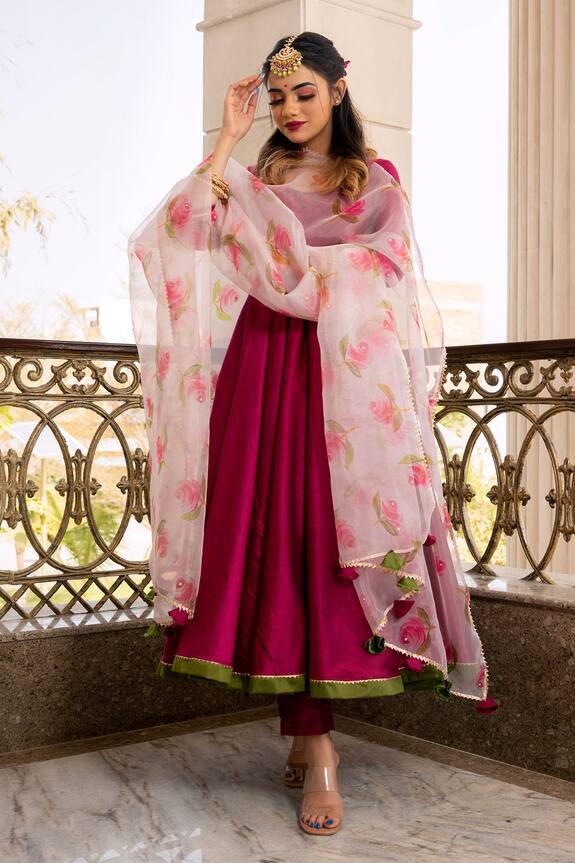 Pomcha Jaipur Cotton Silk Anarkali Set