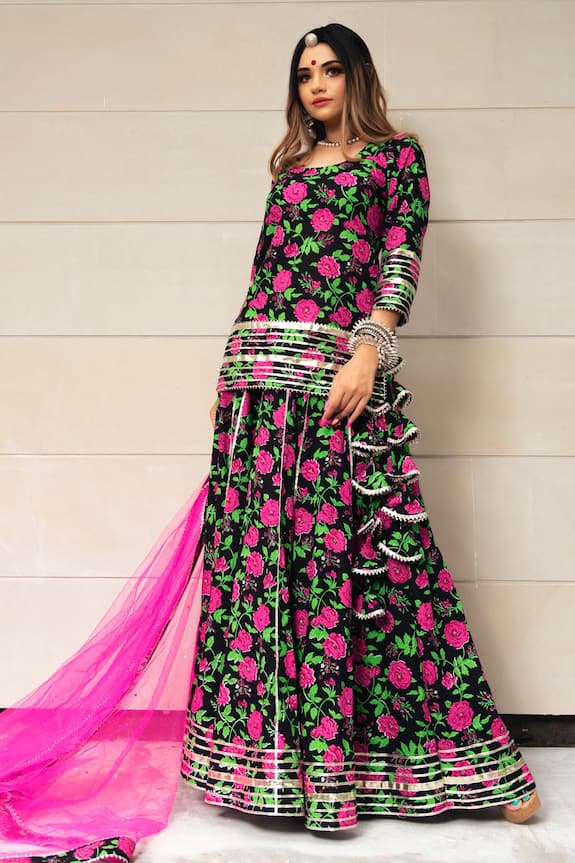 POMCHA JAIPUR Hand Block Print Kurta Lehenga Set