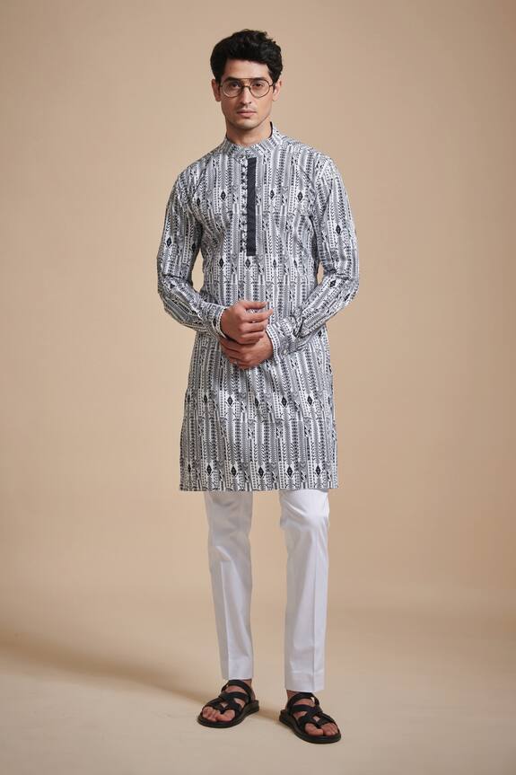 Raghavendra Rathore Blue Linear Print Kurta Set