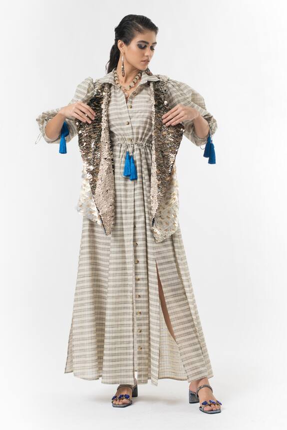 Rara Avis Sequin Gilet With Stripe Print Dress