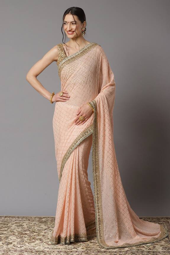 Shikhar Sharma Checkered Pattern Saree With Blouse