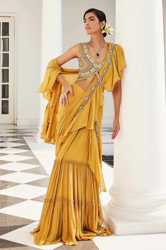 Awigna Afsa Pre-Draped Saree With Blouse