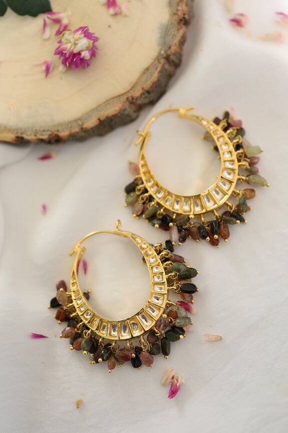 Phiroza Crescent Stone Drop Earrings