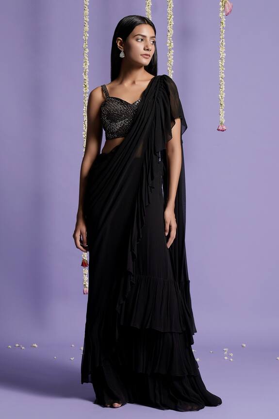 Two Sisters By Gyans Pre-Draped Ruffle Saree With Blouse