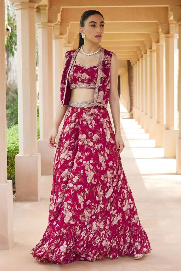 Sana Barreja Dua Printed Sharara Set With Jacket
