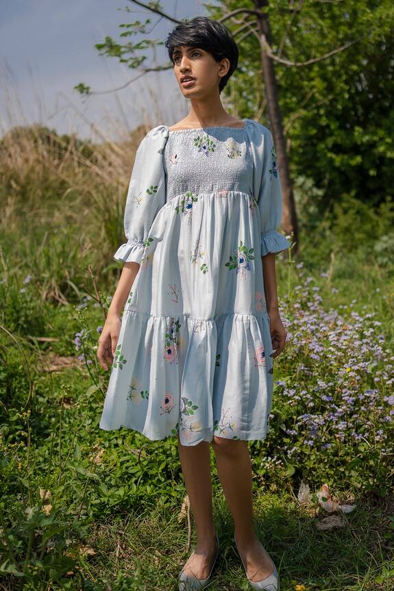 Arcvsh by Pallavi Singh Chanderi Floral Print Dress