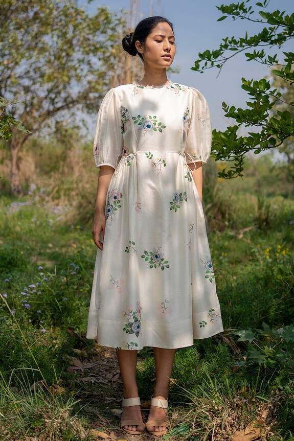 Arcvsh by Pallavi Singh Chanderi Floral Print Dress