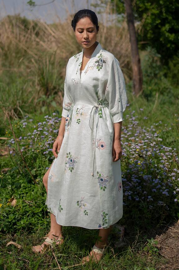 Arcvsh by Pallavi Singh Linen Floral Print Dress