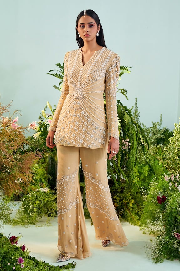 Mani Bhatia Ella Embroidered Peplum Top & Flared Pant Set