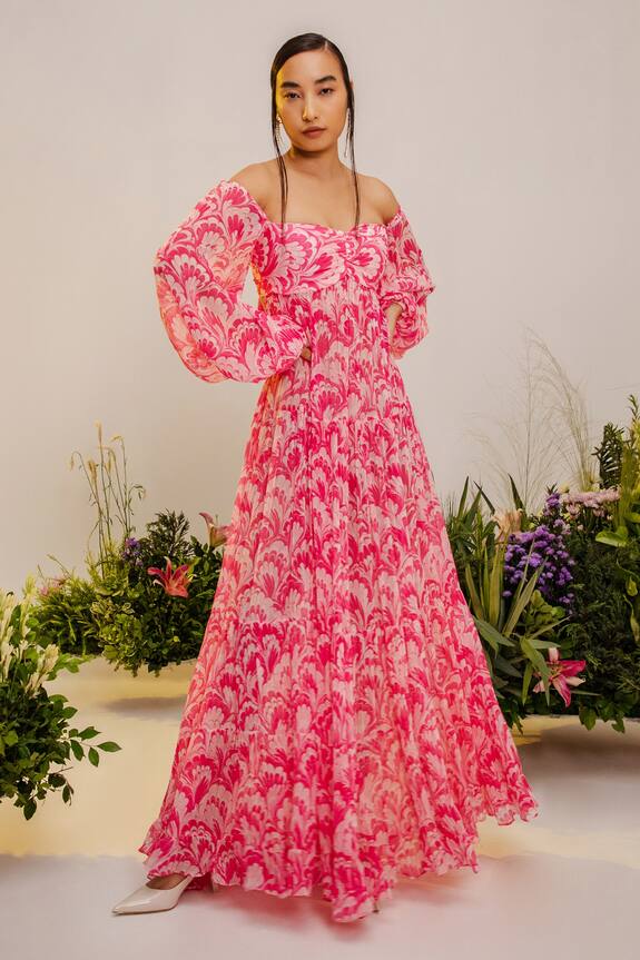 The Iaso Floral Pattern Off Shoulder Dress