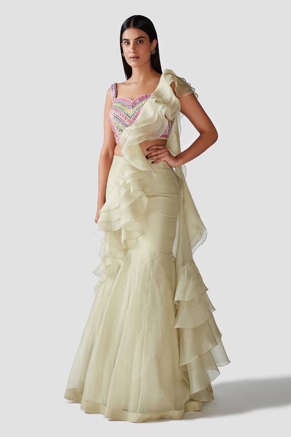 Swati Narula Fayruz  Ruffled Pre-Draped Saree With Blouse