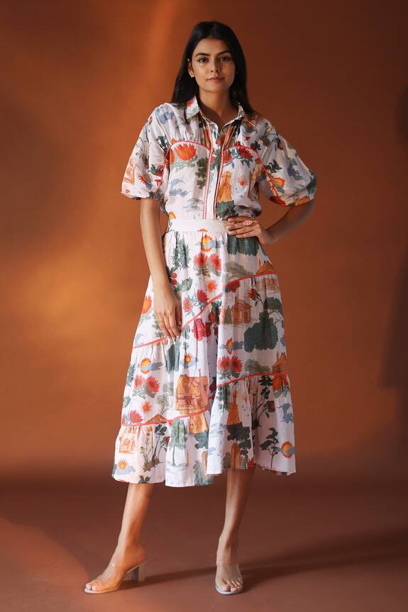 Pozruh by Aiman Crescent Floral Print Skirt