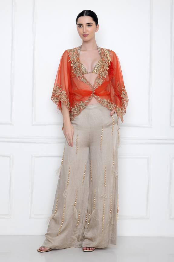 Dilnaz Karbhary Sheer Draped Kaftan Top