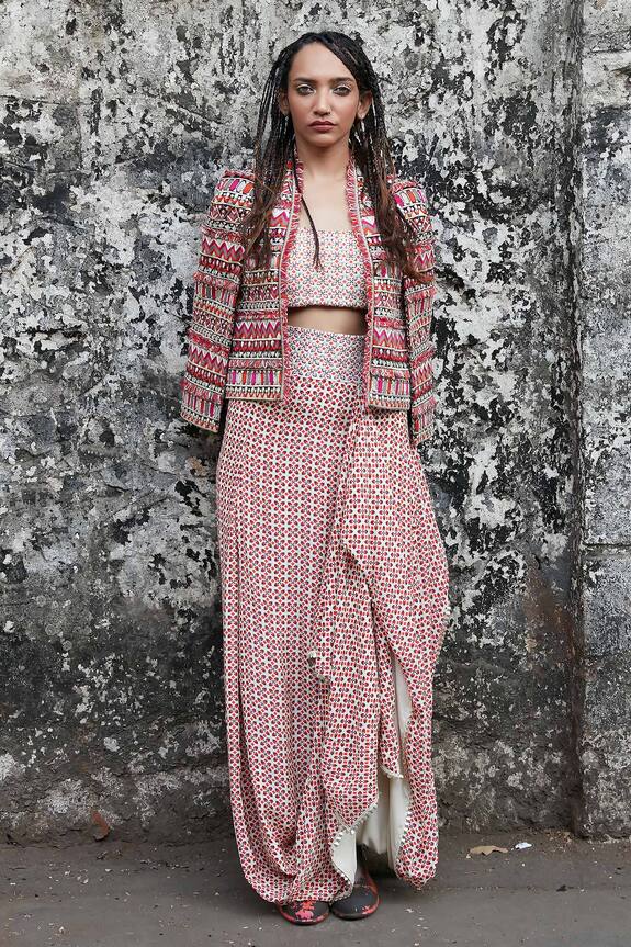 SVA by Sonam & Paras Modi Embroidered Jacket & Draped Skirt Set
