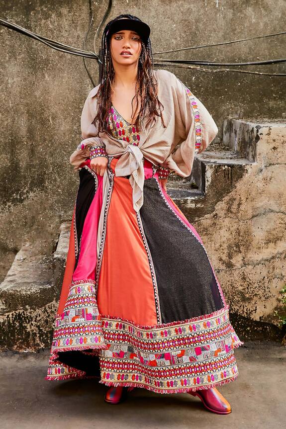 SVA by Sonam & Paras Modi Colorblock Embellished Lehenga & Shirt Set