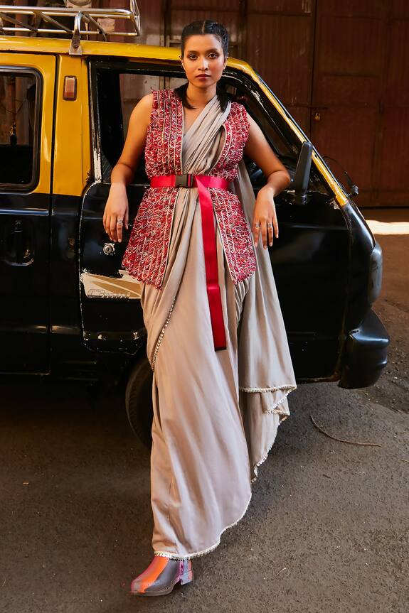 SVA by Sonam & Paras Modi Pre-Stitched Saree With Embellished Jacket