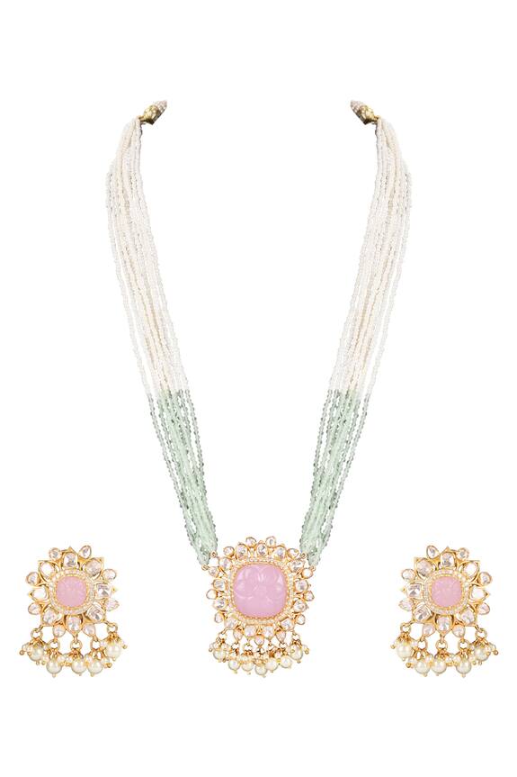 Sica Jewellery Rose Quartz Embellished Long Necklace Set