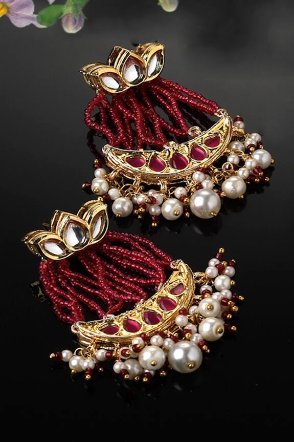 Dugran By Dugristyle Kundan & Faux Ruby Embellished Earrings