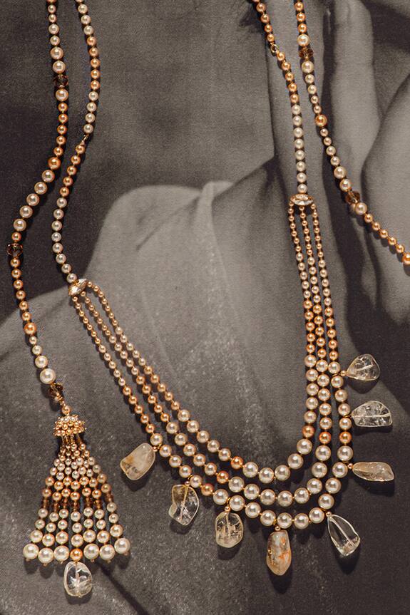 Tarun Tahiliani Pearl Embellished Tassel Necklace