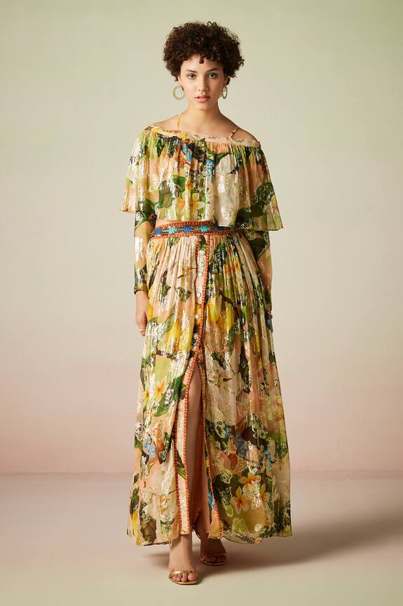 Verb by Pallavi Singhee Floral Print Shimmer Skirt