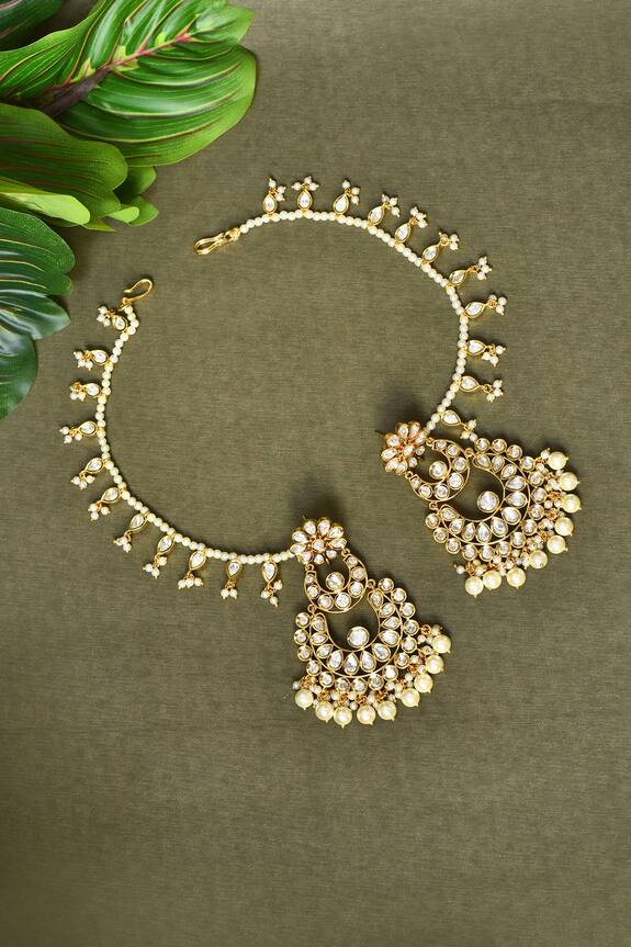 Naintara Bajaj Kundan & Pearl Embellished Chandbalis