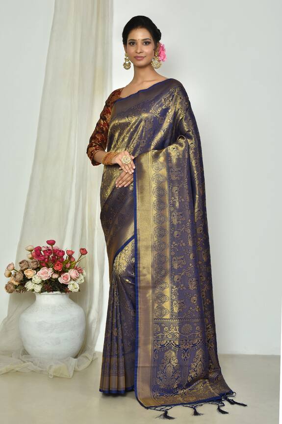 Nazaakat by Samara Singh Peacock & Floral Woven Saree With Running Blouse