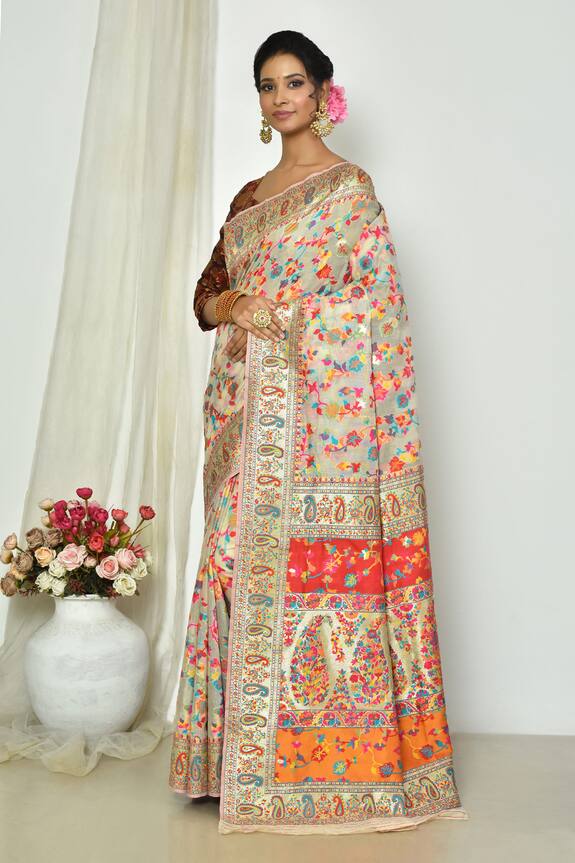 Nazaakat by Samara Singh Paisley & Floral Woven Saree With Running Blouse