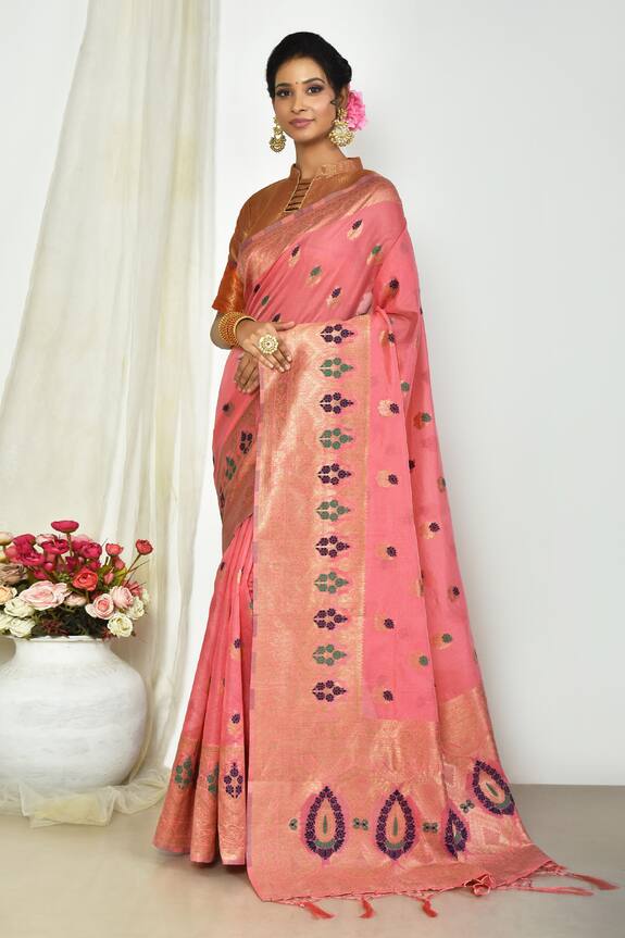 Nazaakat by Samara Singh Flower Butta Woven Saree With Running Blouse
